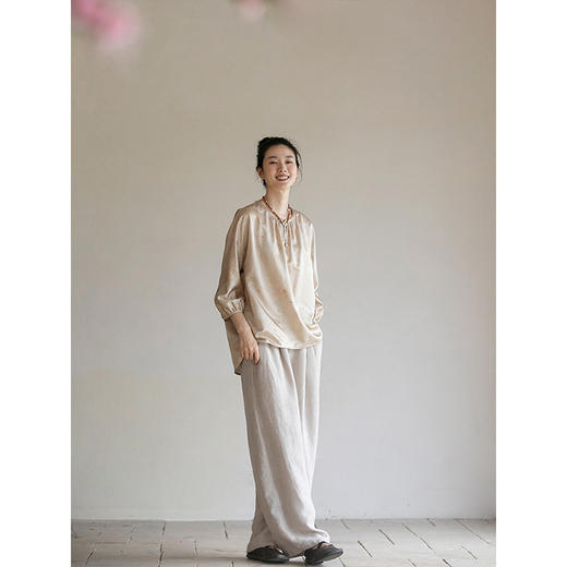 牧衣游原创 汉麻净色裤子轻薄显瘦清凉原生质朴宽松休闲裤 苏沫 商品图2