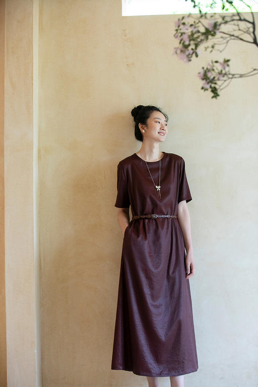 牧衣游原创设计 香云纱净色连衣裙女夏季禅意复古新中式长裙 初叶 商品图5