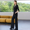 AD光泽感黑色西装套装女2025夏季薄款抽褶七分袖西装外套职业套裤 商品缩略图3