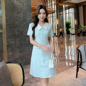 奢姿大码女装2025夏季POLO领气质连衣裙胖妹妹粗花小香风时尚裙子9952853341