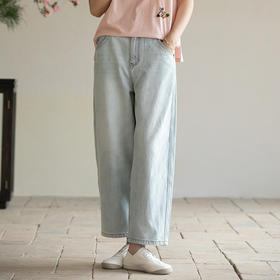 牧衣游原创 纯棉牛仔裤子女夏舒适柔软显瘦宽松百搭休闲裤 踏春
