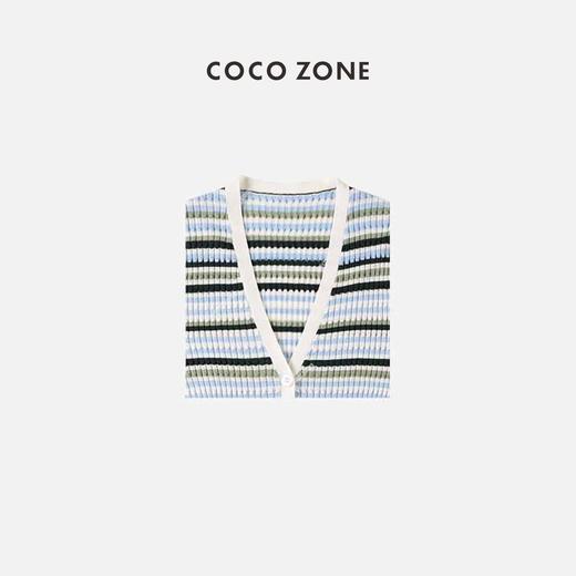 春夏条纹针织V领气质纽扣上衣短款18652开衫 商品图0