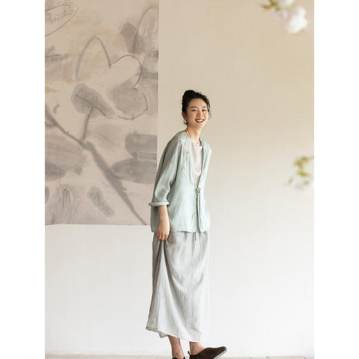 牧衣游原创 重磅双宫绸刺绣桑蚕丝炒色短外套复古禅意中式 晨风 商品图2