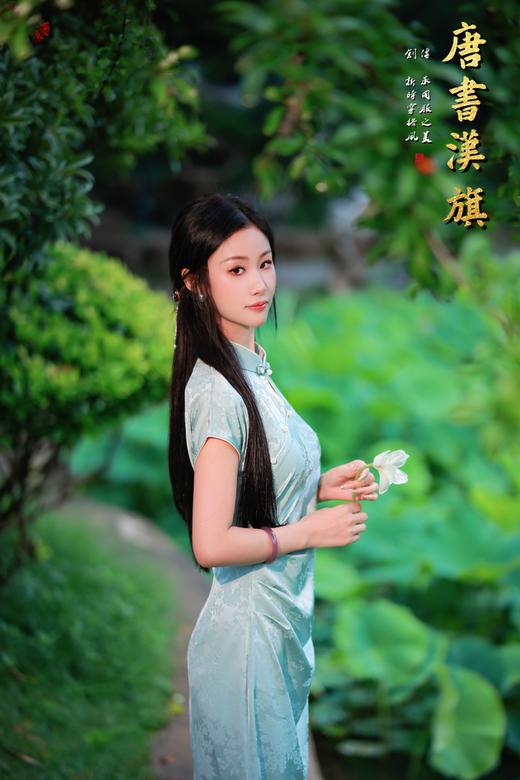 【绿 萍】浅青色短袖修身旗袍精致暗纹提花优雅日常 商品图6