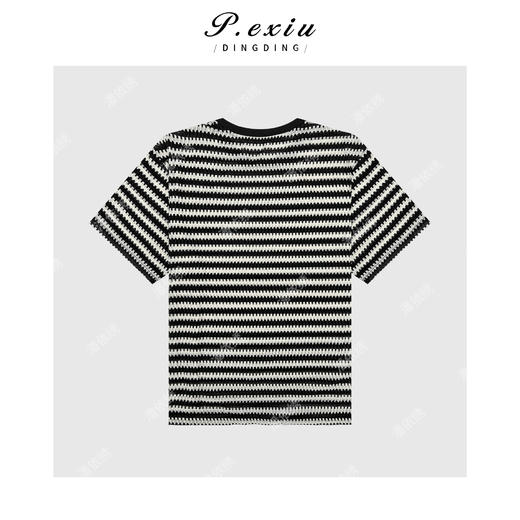 03-2潘依绣丁丁宠粉PanYiXiu/潘依绣夏季撞色波浪条纹设计感短袖T恤 G9069 商品图2