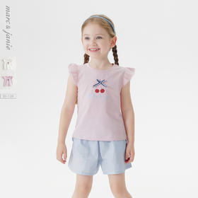 【凉感透气】马克珍妮女童蝴蝶结网纱飞袖背心宝宝夏装新款550773