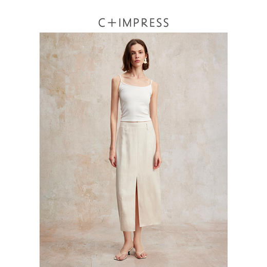 亚麻天丝高智风抽褶收腰背心/简约开衩芭蕉半裙2025夏新CS2502069 商品图3