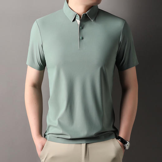 TZW-锦氨无痕冰丝短袖男士POLO衫2025夏季新款商务休闲宽松翻领t恤男 商品图9