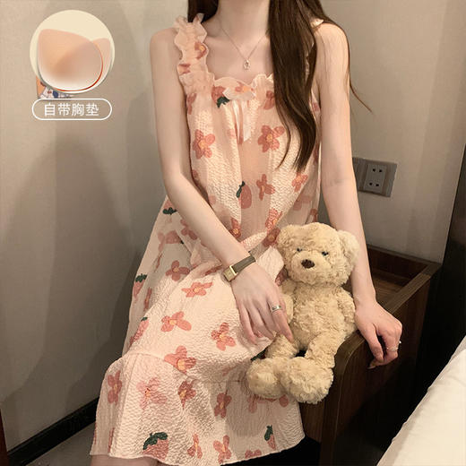 【带胸垫睡裙】女夏季薄款无袖日系可爱甜美少女吊带中长连体裙家居服。ry 商品图14