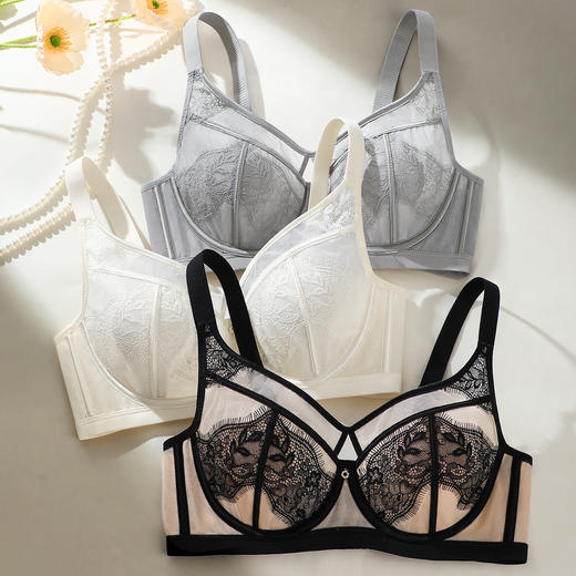 D2-【B-C杯】【超薄性感蕾丝 美胸内衣】【大胸专属】润微夏季透气薄款聚拢调整型防下垂文胸罩   魅惑女王/紫霞月影/蝴蝶魅影 商品图7