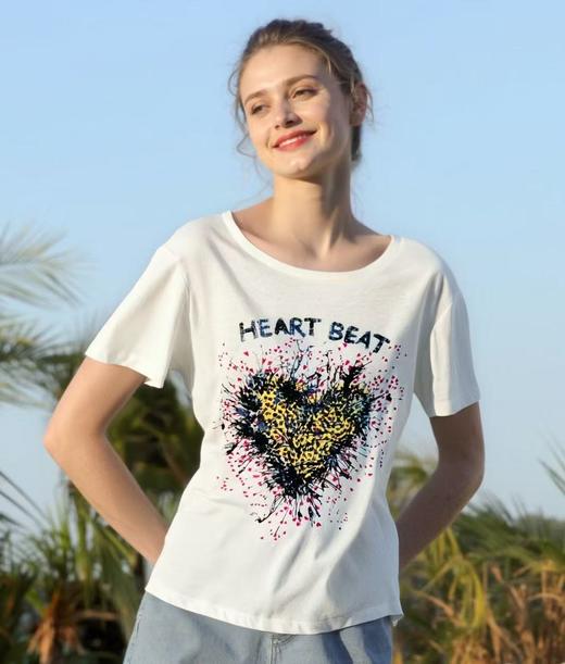 520破价～（NO退）竹节棉涂鸦黑黄爱心薄款短袖T恤-喜出 商品图0