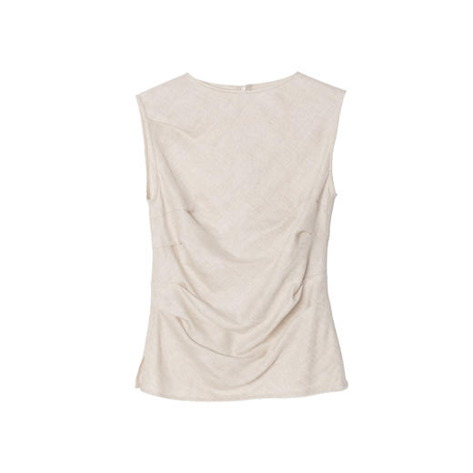 亚麻天丝高智风抽褶收腰背心/简约开衩芭蕉半裙2025夏新CS2502069 商品图4