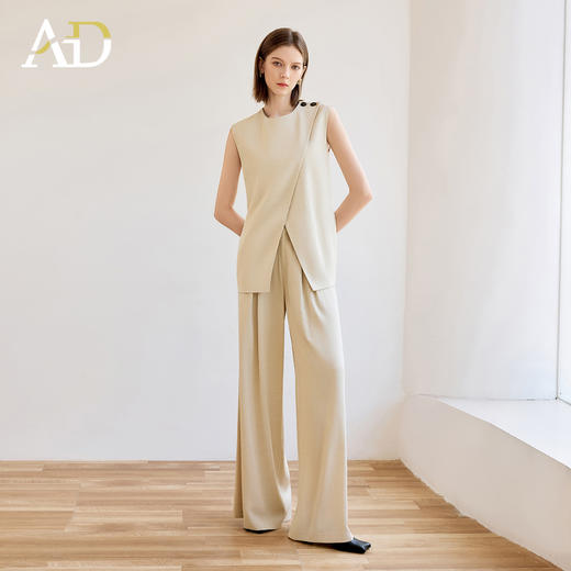 AD高智感穿搭两件套女2025夏新款无袖开叉上衣宽松阔腿裤洋气套装 商品图1