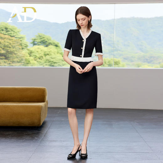 AD御姐范连衣裙女夏季2025新款洋气木耳边假两件西装裙时尚通勤风 商品图2