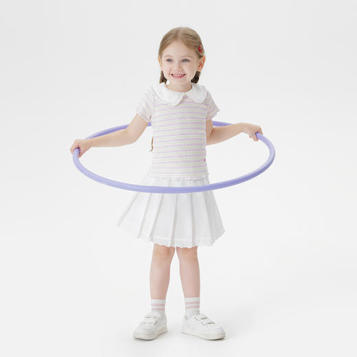 马克珍妮女童甜趣条纹荷叶领短袖T恤 宝宝上衣2025夏装新款550755 商品图1