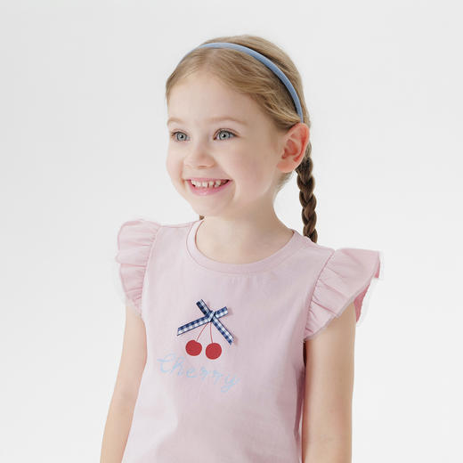 【凉感透气】马克珍妮女童蝴蝶结网纱飞袖背心宝宝夏装新款550773 商品图4