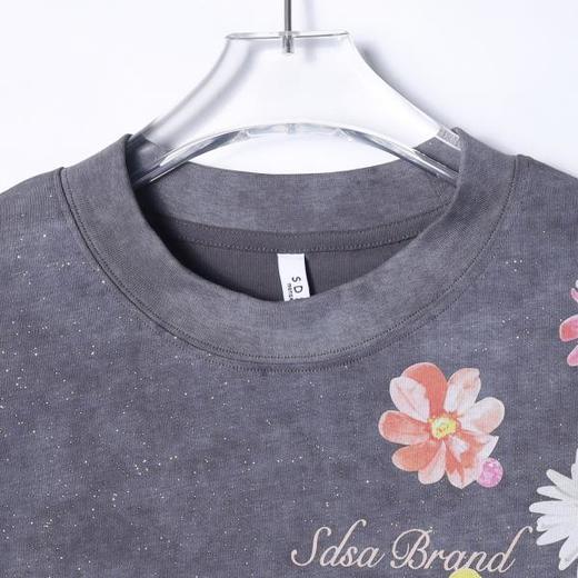 T3495夏季高级感新款男士潮牌洒金花卉字母印花圆领短袖T恤百搭时候 商品图2