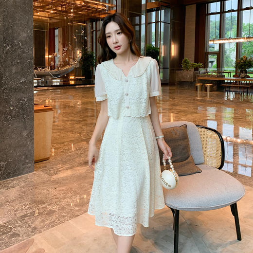 奢姿大码女装2025夏季时尚蕾丝拼接连衣裙胖妹妹减龄娃娃领裙子9952890355 商品图4