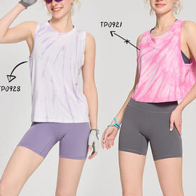 跃牌【周游世界系列】2025新款瑜伽服女扎染短袖渐变色T恤运动健身ins宽松夏装TP0921/TP0928