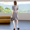 AD高级感灰色短袖圆领连衣裙女夏季新款气质收腰通勤A字裙职业装 商品缩略图4