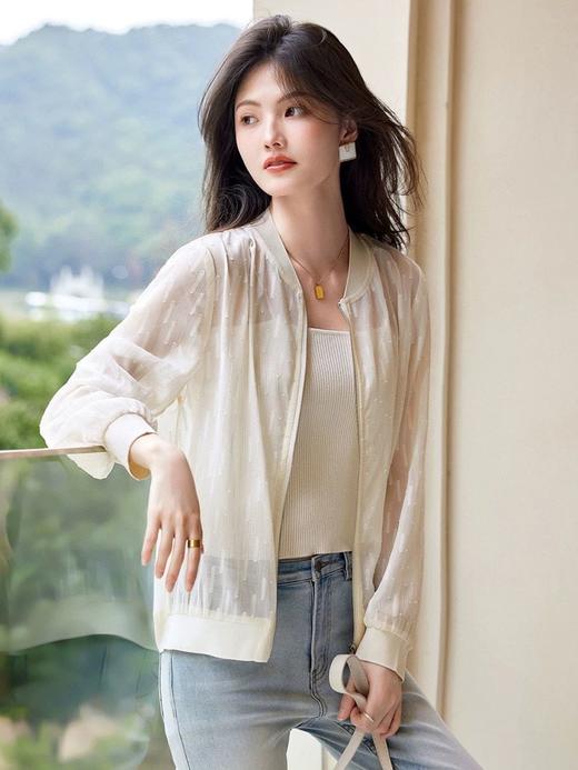 品牌工厂余单定制提花防晒面料银线棒球夹克薄罩衫 商品图0