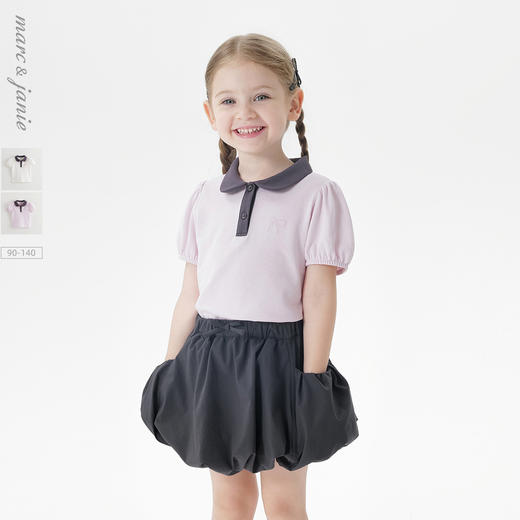 【凉感快干】马克珍妮女童甜美泡泡袖polo短袖T恤夏装新款550788 商品图0