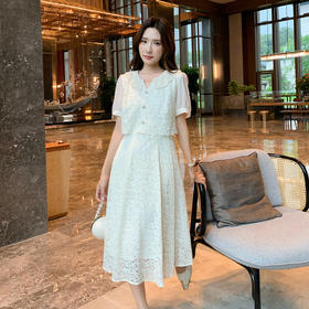 奢姿大码女装2025夏季时尚蕾丝拼接连衣裙胖妹妹减龄娃娃领裙子9952890355