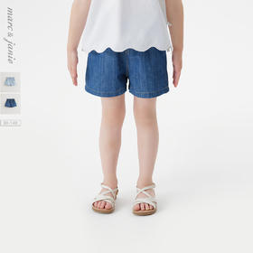 马克珍妮夏装新款女童纯棉花边腰牛仔短裤550511