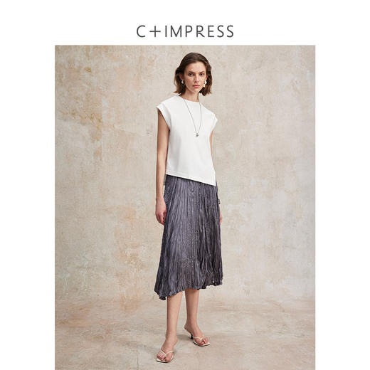 澳棉简约不规则开衩设计感T恤2025夏新T2502005 商品图2