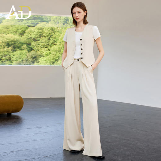 AD高端气质通勤三件套女2025新款夏季马甲上衣宽松阔腿裤职业套装 商品图0