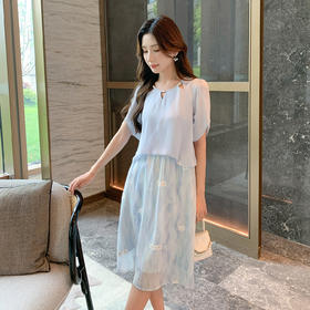 奢姿大码女装2025夏季减龄镂空圆领连衣裙胖妹妹假两件拼接裙子9952890540