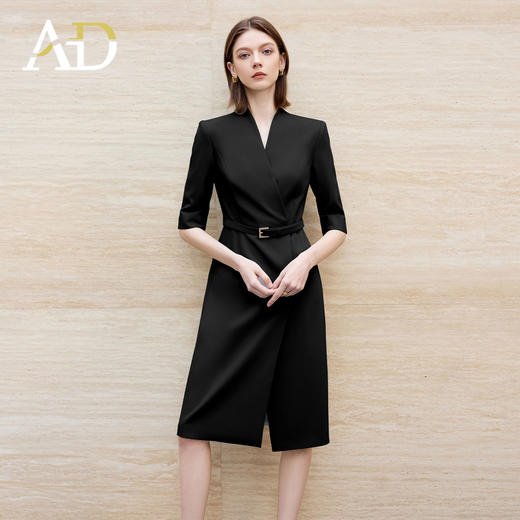 AD气质通勤连衣裙女高级感无领一片式西装连衣裙黑色职业装工作服 商品图1