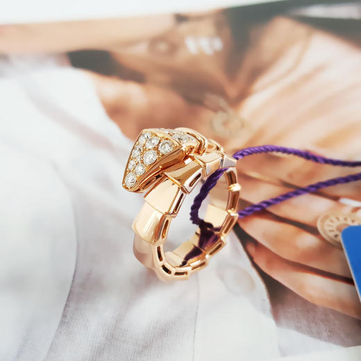 【95新】BVLGARI宝格丽Serpenti Viper系列AN855318  18K玫瑰金宽版半镶钻蛇头S码戒指中性款 060525NJS02 商品图5