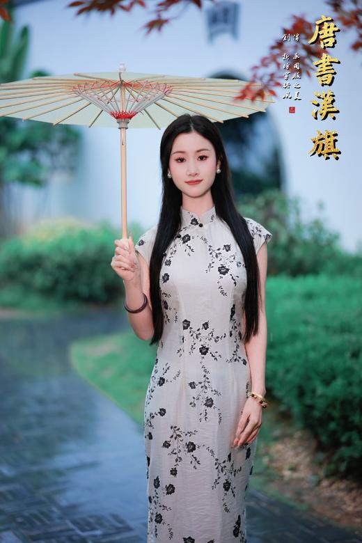 【望 舒】素雅浅灰色短袖旗袍墨花印染优雅温婉国风新中式 商品图0