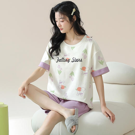 【可外穿家居服】夏季新款女士短袖短裤棉质睡衣套装少女可爱卡通夏天家居服可外穿。ry 商品图6