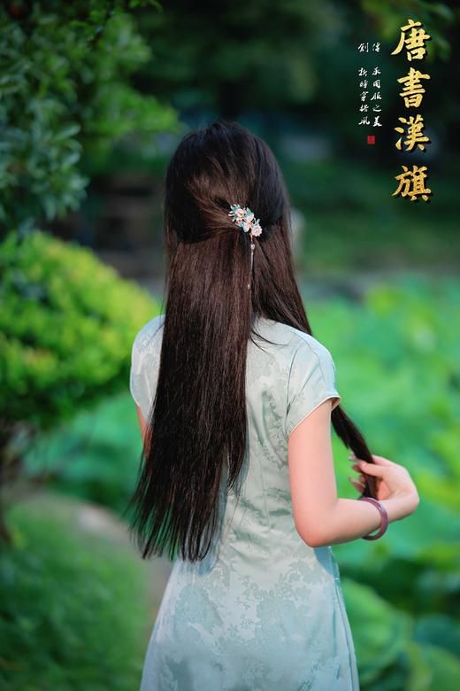 【绿 萍】浅青色短袖修身旗袍精致暗纹提花优雅日常 商品图5