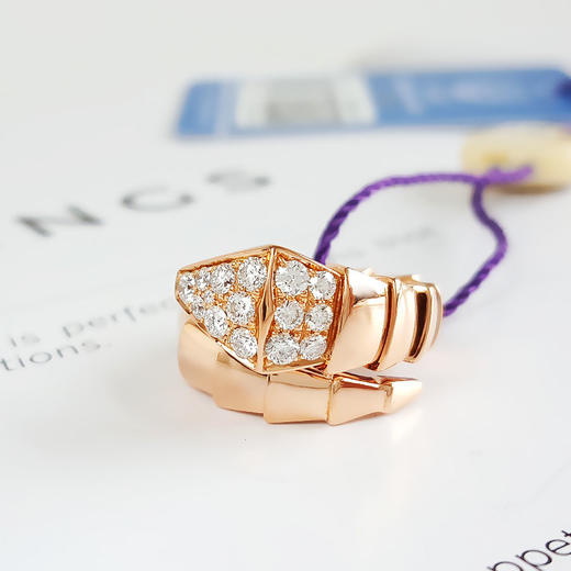 【95新】BVLGARI宝格丽Serpenti Viper系列AN855318  18K玫瑰金宽版半镶钻蛇头S码戒指中性款 060525NJS02 商品图3