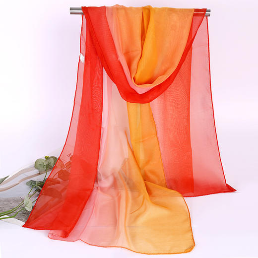 丝巾女夏天纱巾时尚披肩薄款百搭沙巾长款乔其纱小长条围巾 商品图3