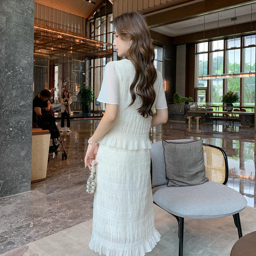 奢姿大码女装2026夏季减龄荷叶边假两件拼接裙子胖妹妹V领连衣裙9952890323 商品图3