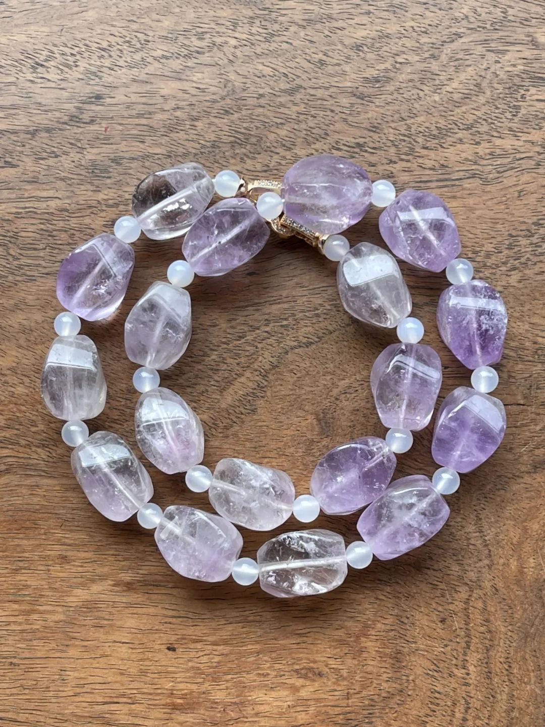 天然淡紫晶随型珠项链，顺丰包邮