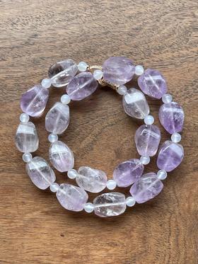 天然淡紫晶随型珠项链，顺丰包邮
