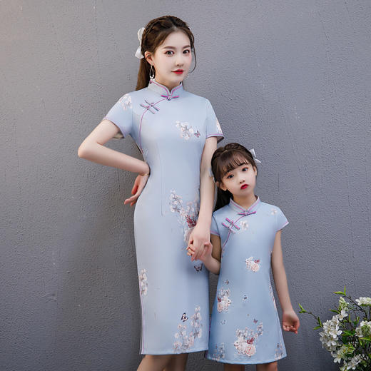 亲子装母女裙夏款四面弹复古旗袍CJS805 商品图1