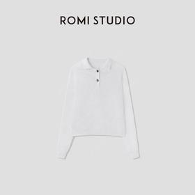 ROMI STUDIO清新优雅宽松剪裁  白色Polo领套头针织衫RWCSST2125