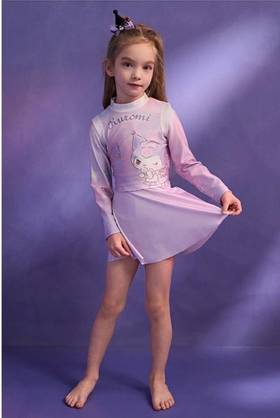 【春上新】8楼爱慕儿童Aimer Kids女孩3件装-粉星梦酷洛米长袖短裙裤分身泳衣套装AK167H301，吊牌价660元