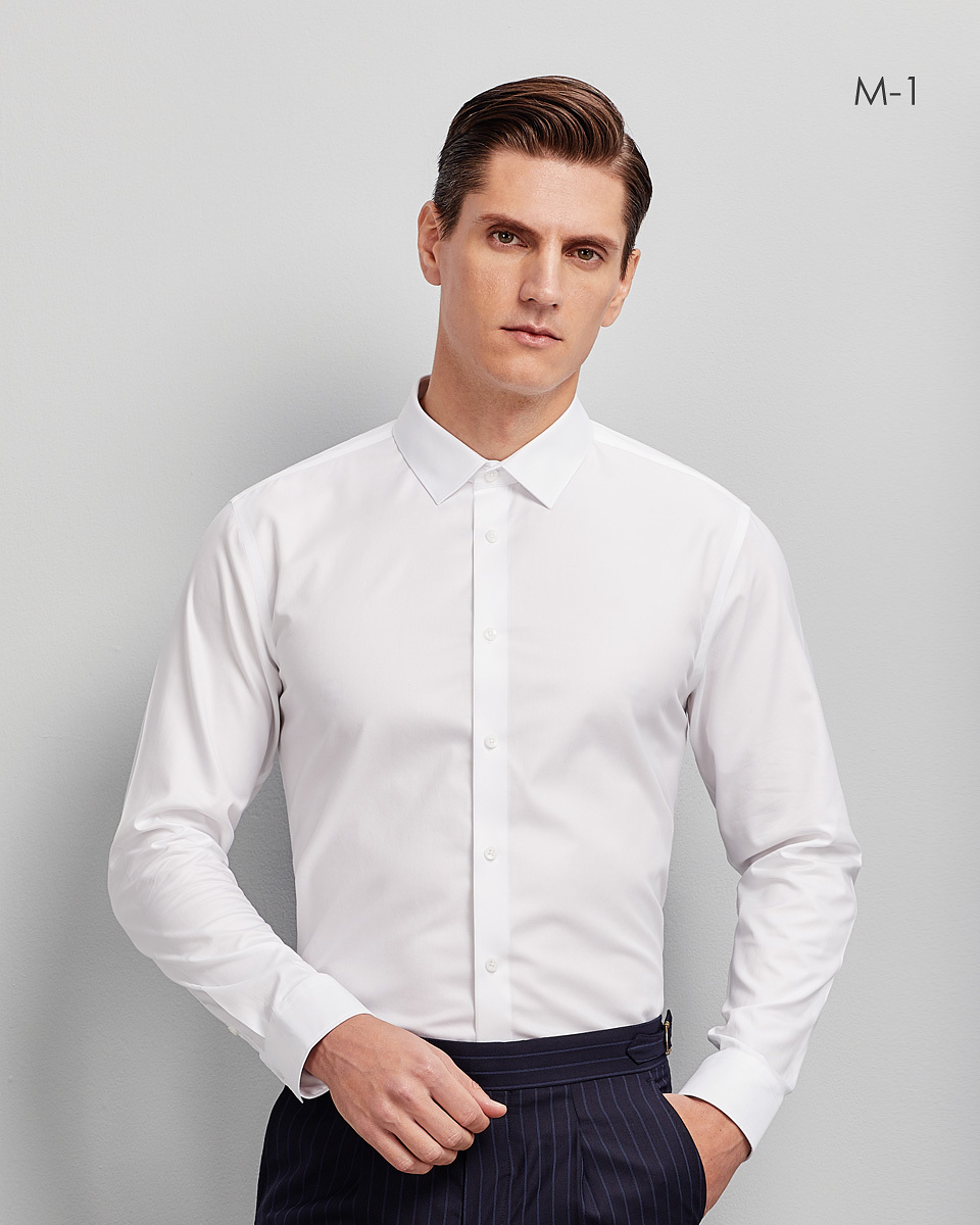 SENDI100支纱全棉成衣免烫男白色长短袖衬衫