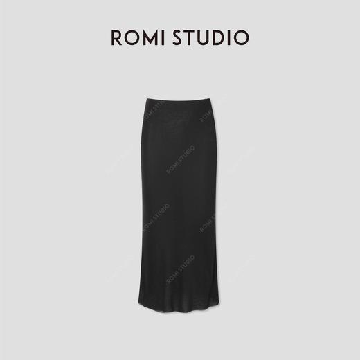 ROMI STUDIO100%莱赛尔轻薄垂感  黑色修身长款半身裙RWCSXT1689 商品图0