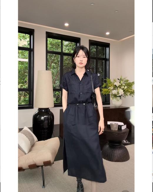 THESOONG|’衬衫裙‘纯亚麻酵洗裸感可调抽绳连衣裙HGQZ6732 商品图0