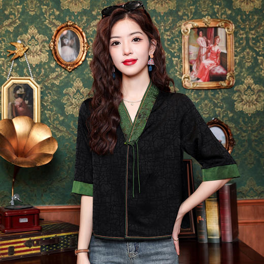 贵夫人香云纱新中式，唐装衬衫大码国风妈妈衬衣KQL-422H8572 商品图1