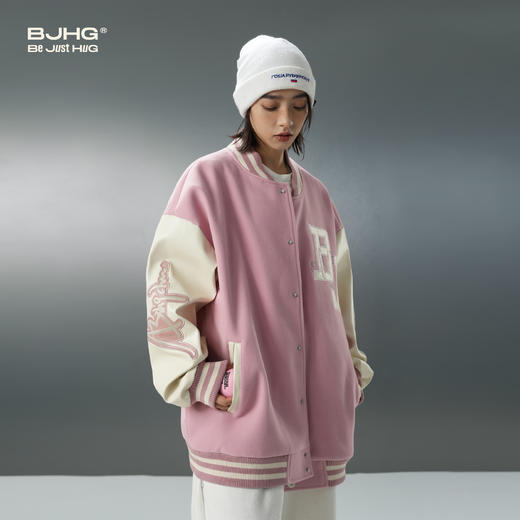 BJHG不计后果美式棒球服外套男款春秋季潮牌情侣复古休闲红色夹克 商品图1
