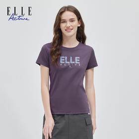 ELLE Active夏新款舒适亲肤经典字母针织短袖T恤女修身版上衣